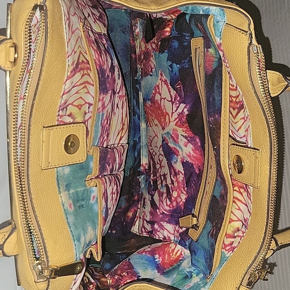 Vince Camuto Mustard Yellow Pebbled Leather Satchel Bag Gold Hardware Tote - Picture 4 of 6